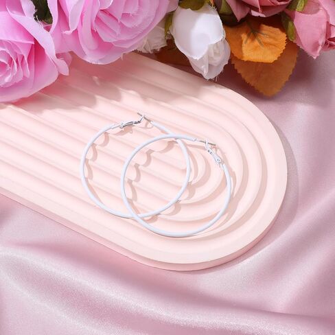 2Pcs Hoop Earrings for Women 70s 80s 90s Large Retro Neon Earrings 60mm Hoop Earrings Cute Beach Earrings Party Earrings Accessories for Women in Saudi Arabia