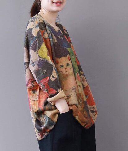 YESNO Women Christmas Sweater Graphic Printed Oversized Pullover Sweaters Casual Loose Knit Tops S01 in Saudi Arabia