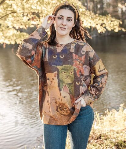 YESNO Women Christmas Sweater Graphic Printed Oversized Pullover Sweaters Casual Loose Knit Tops S01 in Saudi Arabia