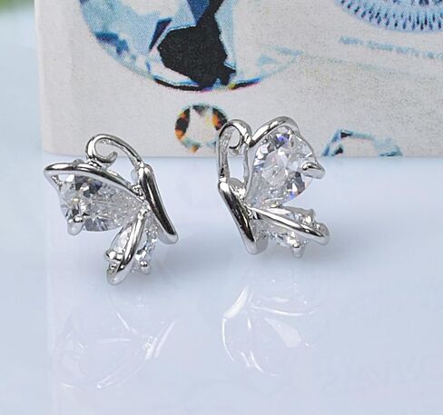 Crystalline Azuria Jewelry Butterfly Stud Earrings with Zirconia Crystals 18K White Rose Gold Plated for Women in Saudi Arabia