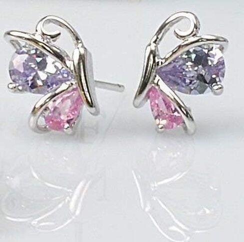 Crystalline Azuria Jewelry Butterfly Stud Earrings with Zirconia Crystals 18K White Rose Gold Plated for Women in Saudi Arabia