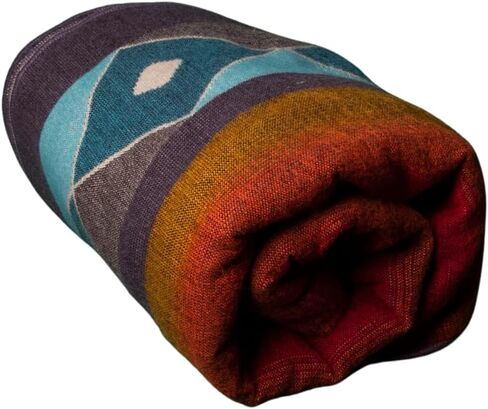 Tommy Lion- Alpaca Wool Blanket 80x90 in, Hypoallergenic, Soft, Lightweight, Handwoven, Queen Size. Made in Ecuador. Turquoise colors in Kuwait