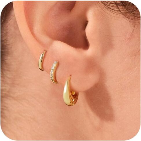 3 Pairs Gold/Silver Hoop Earrings Set for Women,Dainty Cubic Zirconia Hoop Earrings Women Stack Hypoallergenic Trendy Pack Jewelry in Saudi Arabia