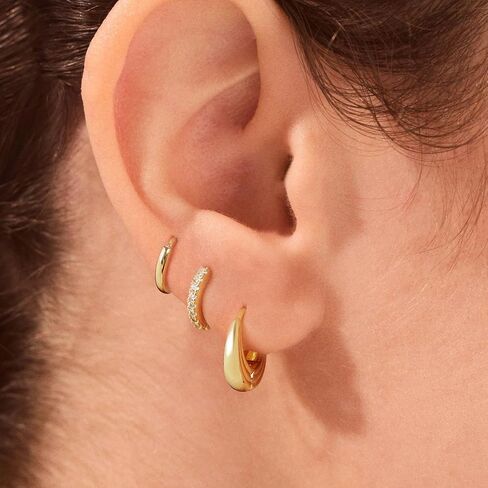 3 Pairs Gold/Silver Hoop Earrings Set for Women,Dainty Cubic Zirconia Hoop Earrings Women Stack Hypoallergenic Trendy Pack Jewelry in Saudi Arabia