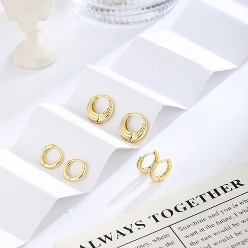 3 Pairs Gold/Silver Hoop Earrings Set for Women,Dainty Cubic Zirconia Hoop Earrings Women Stack Hypoallergenic Trendy Pack Jewelry in Saudi Arabia