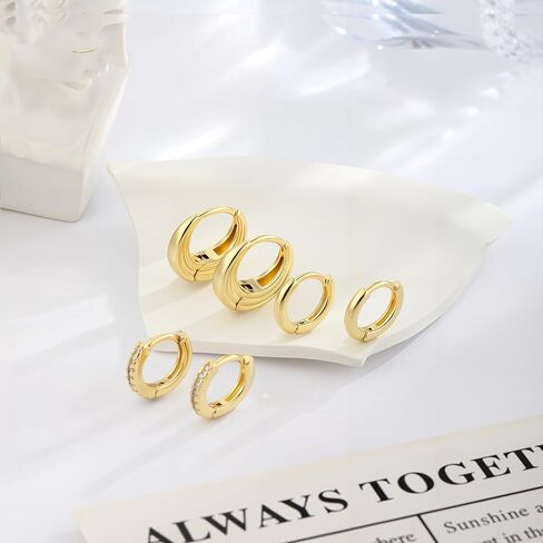 3 Pairs Gold/Silver Hoop Earrings Set for Women,Dainty Cubic Zirconia Hoop Earrings Women Stack Hypoallergenic Trendy Pack Jewelry in Saudi Arabia