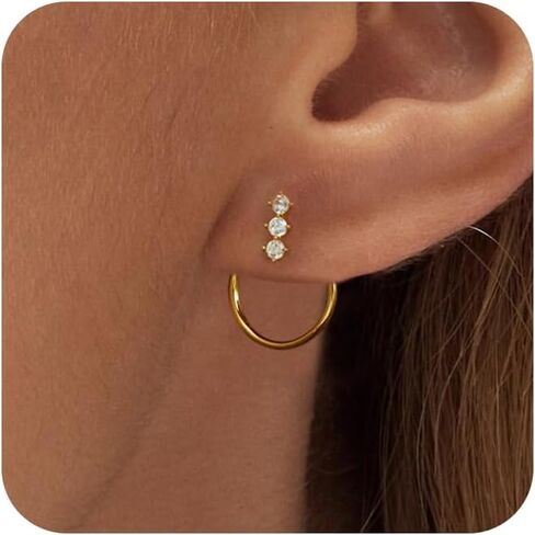 3 Pairs Gold/Silver Hoop Earrings Set for Women,Dainty Cubic Zirconia Hoop Earrings Women Stack Hypoallergenic Trendy Pack Jewelry in Saudi Arabia