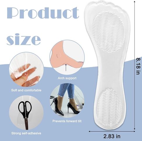2 Pairs 3/4 Gel High Heel Inserts, Self-Adhesive Arch Support Cushions for Women, Comfortable Thin Insoles for Stilettos, Pumps, Sandals, and Flats (Transparent) in Saudi Arabia