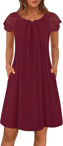 MEROKEETY Women's Casual Summer T Shirt Dress Beach Vacation Lace Sleeveless Flowy Pleated Mini Sundress in Saudi Arabia