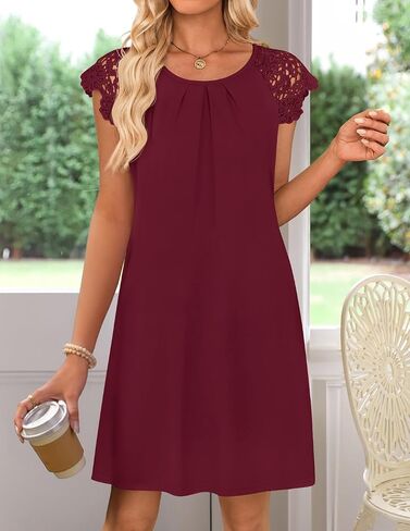 MEROKEETY Women's Casual Summer T Shirt Dress Beach Vacation Lace Sleeveless Flowy Pleated Mini Sundress in Saudi Arabia