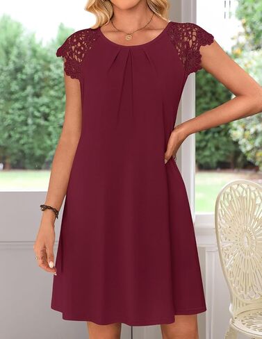 MEROKEETY Women's Casual Summer T Shirt Dress Beach Vacation Lace Sleeveless Flowy Pleated Mini Sundress in Saudi Arabia