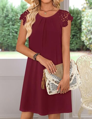 MEROKEETY Women's Casual Summer T Shirt Dress Beach Vacation Lace Sleeveless Flowy Pleated Mini Sundress in Saudi Arabia