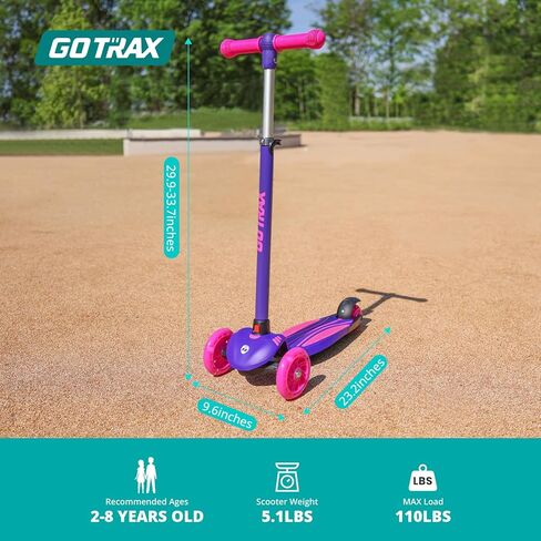 Gotrax KS1 Kids Kick Kick Scooter ، عجلات مضاءة LED و 3 مقاود قابلة للتعديل ، و Lean-to-Steer ومتوسع سطح السفينة مضاد للانزلاق ، و 3 عجلات الدراجات البخارية للبنين والبنات تتراوح أعمارهم بين 2 و 8 و 100 رطل in Kuwait