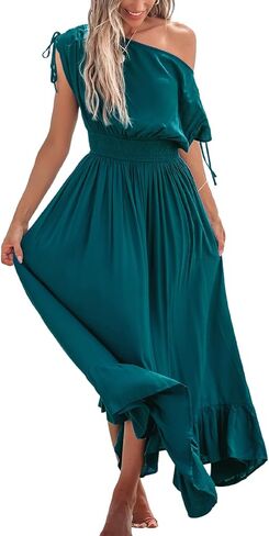 Cupshe Women's Maxi Dresses عارضة صيف صيف Sundress بلا أكمام مزخرفة بكتف واحد in Saudi Arabia