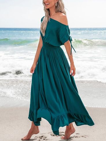 Cupshe Women's Maxi Dresses عارضة صيف صيف Sundress بلا أكمام مزخرفة بكتف واحد in Saudi Arabia