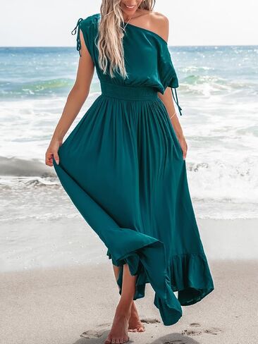Cupshe Women's Maxi Dresses عارضة صيف صيف Sundress بلا أكمام مزخرفة بكتف واحد in Saudi Arabia