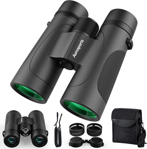 12x42 UHD Waterproof Binoculars for Adults: Aurosports High Powered Binoculars Easy Focus - Large View Lightweight Binoculars with Clear Low Light Vision for Bird Watching Hunting Trip Hiking Black in Kuwait