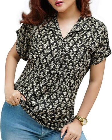 Women’s Blouse Casual V-Neck Chiffon Top for Office, Short Sleeve Lightweight Dress Shirt for Work or Daily Wear in Saudi Arabia