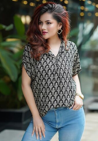 Women’s Blouse Casual V-Neck Chiffon Top for Office, Short Sleeve Lightweight Dress Shirt for Work or Daily Wear in Saudi Arabia