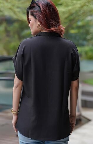 Women’s Blouse Casual V-Neck Chiffon Top for Office, Short Sleeve Lightweight Dress Shirt for Work or Daily Wear in Saudi Arabia