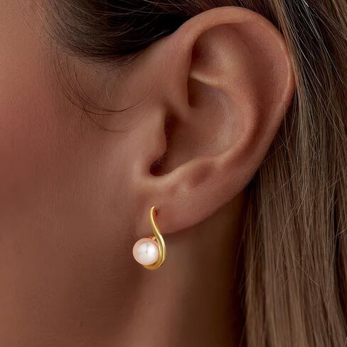 أقراط لؤلؤة Gold Turandoss للنساء العصرية - 14K الذهب مطلي بالذهول من لؤلؤة الأذواق. in Kuwait