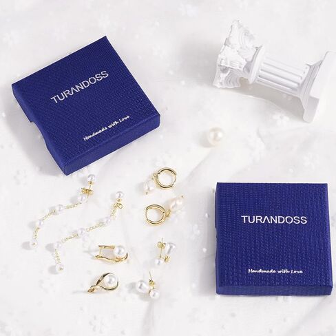 أقراط لؤلؤة Gold Turandoss للنساء العصرية - 14K الذهب مطلي بالذهول من لؤلؤة الأذواق. in Kuwait