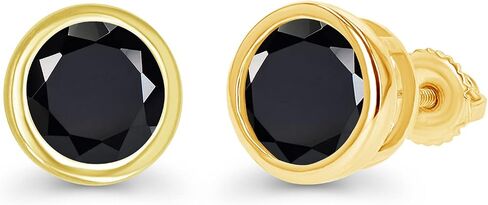 14K Gold Plated 925 Sterling Silver Hypoallergenic 7mm Round Bezel Set Genuine Birthstone Solitaire Screwback Stud Earrings in Saudi Arabia