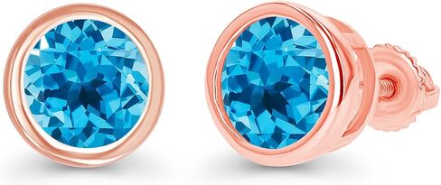 14K Gold Plated 925 Sterling Silver Hypoallergenic 7mm Round Bezel Set Genuine Birthstone Solitaire Screwback Stud Earrings in Saudi Arabia
