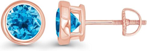 14K Gold Plated 925 Sterling Silver Hypoallergenic 7mm Round Bezel Set Genuine Birthstone Solitaire Screwback Stud Earrings in Saudi Arabia