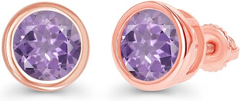 14K Gold Plated 925 Sterling Silver Hypoallergenic 7mm Round Bezel Set Genuine Birthstone Solitaire Screwback Stud Earrings in Saudi Arabia