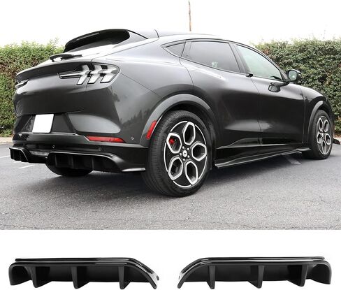 FREEMOTOR802 Compatible with 2021-2024 Ford Mustang Mach-E GT Rear Diffuser, Gloss Black PP Polypropylene IKON Style Rear Bumper Lip Diffuser Shark Fins Kit Lower Valance Lip Spoiler Canard in Saudi Arabia
