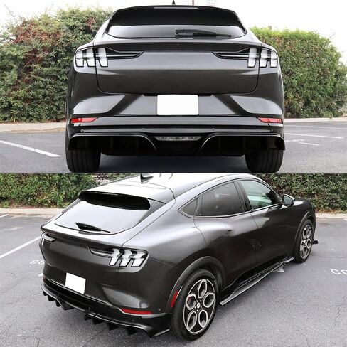 FREEMOTOR802 Compatible with 2021-2024 Ford Mustang Mach-E GT Rear Diffuser, Gloss Black PP Polypropylene IKON Style Rear Bumper Lip Diffuser Shark Fins Kit Lower Valance Lip Spoiler Canard in Saudi Arabia