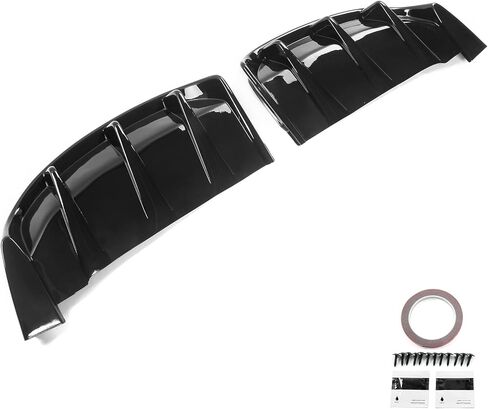 FREEMOTOR802 Compatible with 2021-2024 Ford Mustang Mach-E GT Rear Diffuser, Gloss Black PP Polypropylene IKON Style Rear Bumper Lip Diffuser Shark Fins Kit Lower Valance Lip Spoiler Canard in Saudi Arabia