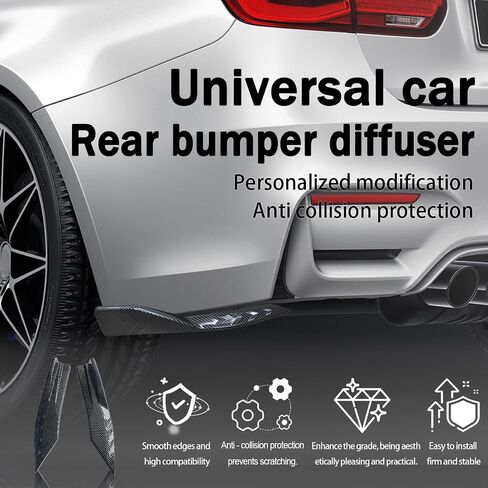 2PCS Universal Rear Diffuser Car Spoiler, Rear Bumper Lip Diffuser Side Skirt Protector Carbon Fiber Side Fender Skirt Spoiler Splitter Exterior Body Trim Kit Anti-Scratch (Smooth Black) in Kuwait