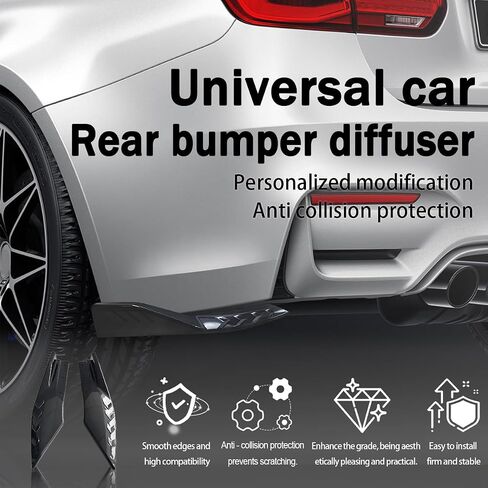 2PCS Universal Rear Diffuser Car Spoiler, Rear Bumper Lip Diffuser Side Skirt Protector Carbon Fiber Side Fender Skirt Spoiler Splitter Exterior Body Trim Kit Anti-Scratch (Smooth Black) in Kuwait