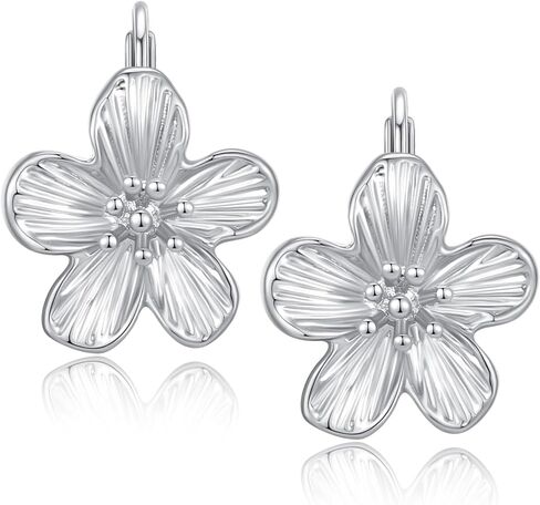 Small Dangle Earrings for Women - Vintage Flower Design, 14k Gold Plated Hypoallergenic Lever-back Earrings, Silver & Gold Color, Lightweight & Dainty Jewelry in Kuwait