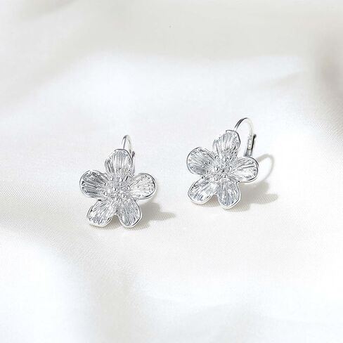 Small Dangle Earrings for Women - Vintage Flower Design, 14k Gold Plated Hypoallergenic Lever-back Earrings, Silver & Gold Color, Lightweight & Dainty Jewelry in Kuwait