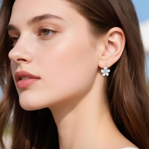 Small Dangle Earrings for Women - Vintage Flower Design, 14k Gold Plated Hypoallergenic Lever-back Earrings, Silver & Gold Color, Lightweight & Dainty Jewelry in Kuwait