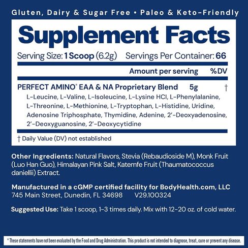 BodyHealth PerfectAmino Powder - BCAA and EAA Powder for Pre and Post Workout - Amino Acid Energy Drink Powder for Men and Women to Support Lean Muscle and Recovery - Chocolate - 20 Servings in Saudi Arabia