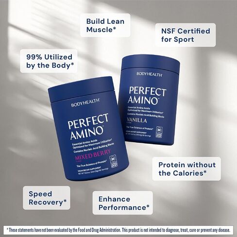 BodyHealth PerfectAmino Powder - BCAA and EAA Powder for Pre and Post Workout - Amino Acid Energy Drink Powder for Men and Women to Support Lean Muscle and Recovery - Chocolate - 20 Servings in Saudi Arabia