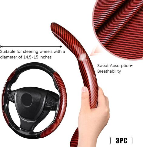 JDDRY Car Steering Wheel Protector,Bright Carbon Fiber Steering Wheel Cover,Non-Slip Steering Wheel Cover Protector,Universal Car Accessories(Black,3PC) in Saudi Arabia