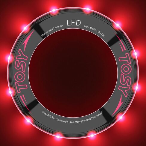 TOSY Flying Ring - 16 Million Color RGB or 12 LEDs, Super Bright, Lost Mode, Auto Light Up, Safe & Soft, Waterproof, Lightweight Frisbee, Birthday, Camping & Outdoor/Indoor Gift Toy for Boy/Girl/Kid in Kuwait