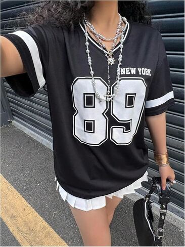 Soly Hux Girl's Jersey Dorts Y2K رقم الرسوم البيانية تايس ضد رقبة قصيرة الأكمام شارع الشارع قمم الصيف in Saudi Arabia
