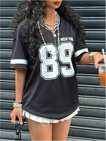 Soly Hux Girl's Jersey Dorts Y2K رقم الرسوم البيانية تايس ضد رقبة قصيرة الأكمام شارع الشارع قمم الصيف in Saudi Arabia