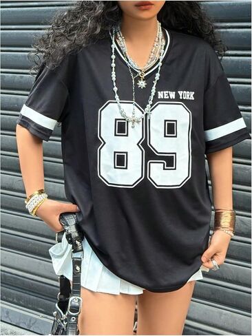 Soly Hux Girl's Jersey Dorts Y2K رقم الرسوم البيانية تايس ضد رقبة قصيرة الأكمام شارع الشارع قمم الصيف in Saudi Arabia