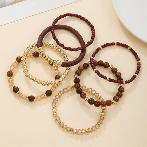 Boho Multilayer Crystal Bead Bead Bread for Women Handmade Wooden Beads Stretch Beach Jewelry Jewelry String Bracelet in Kuwait