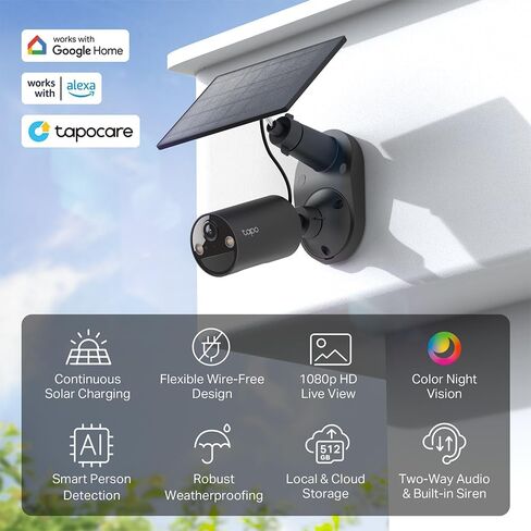 TAPO 4K Ultra HD SOLARCAM Outdoor Wireless Battery Camera W/Solar Pane - 24/7 Capture ، Free Profer in Kuwait