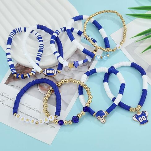 Ornaland 8/9 PCS Day Day Bracelets Bracelets Football Clay Bead Heishi Stackable Surfer Stretch Summer Beach Set in Saudi Arabia
