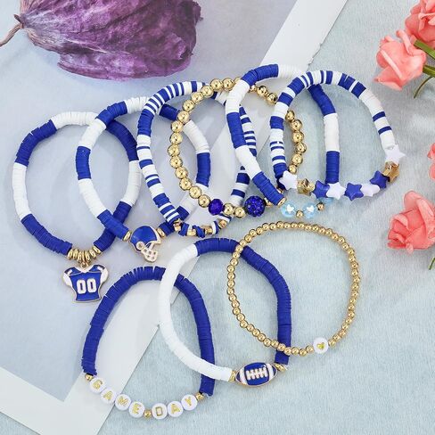 Ornaland 8/9 PCS Day Day Bracelets Bracelets Football Clay Bead Heishi Stackable Surfer Stretch Summer Beach Set in Saudi Arabia