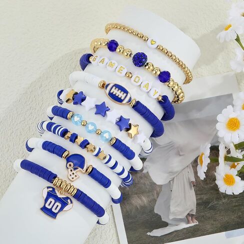 Ornaland 8/9 PCS Day Day Bracelets Bracelets Football Clay Bead Heishi Stackable Surfer Stretch Summer Beach Set in Saudi Arabia